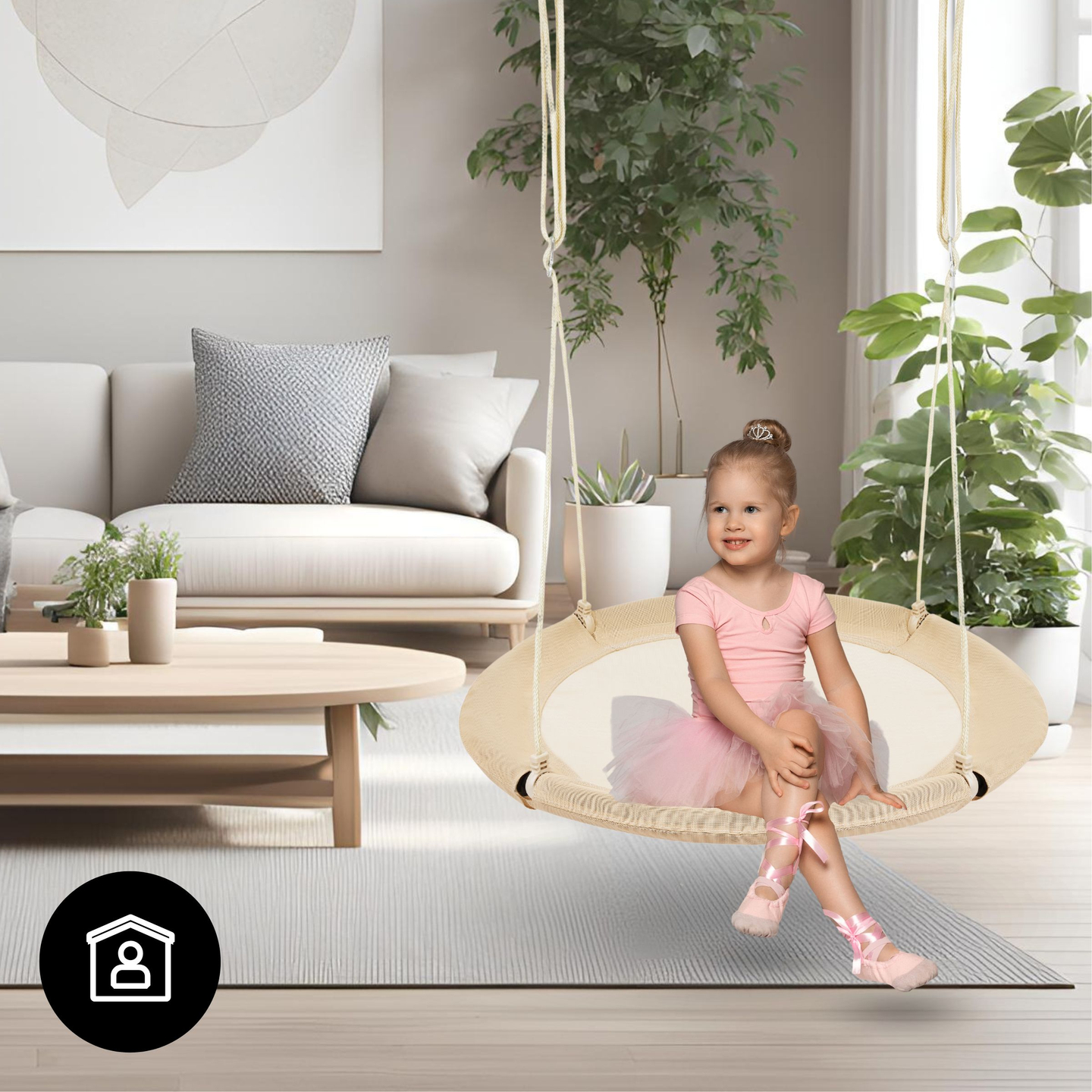 Columpio nido de cigüeña HyperMotion - 100 cm de diámetro, color beige boho