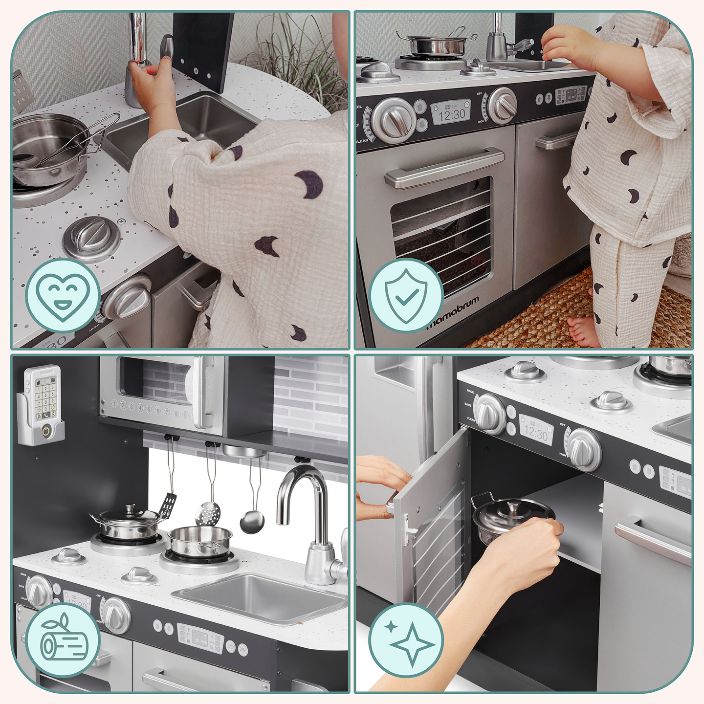 Cocina XXL de madera con iluminación LED, delantal y accesorios.