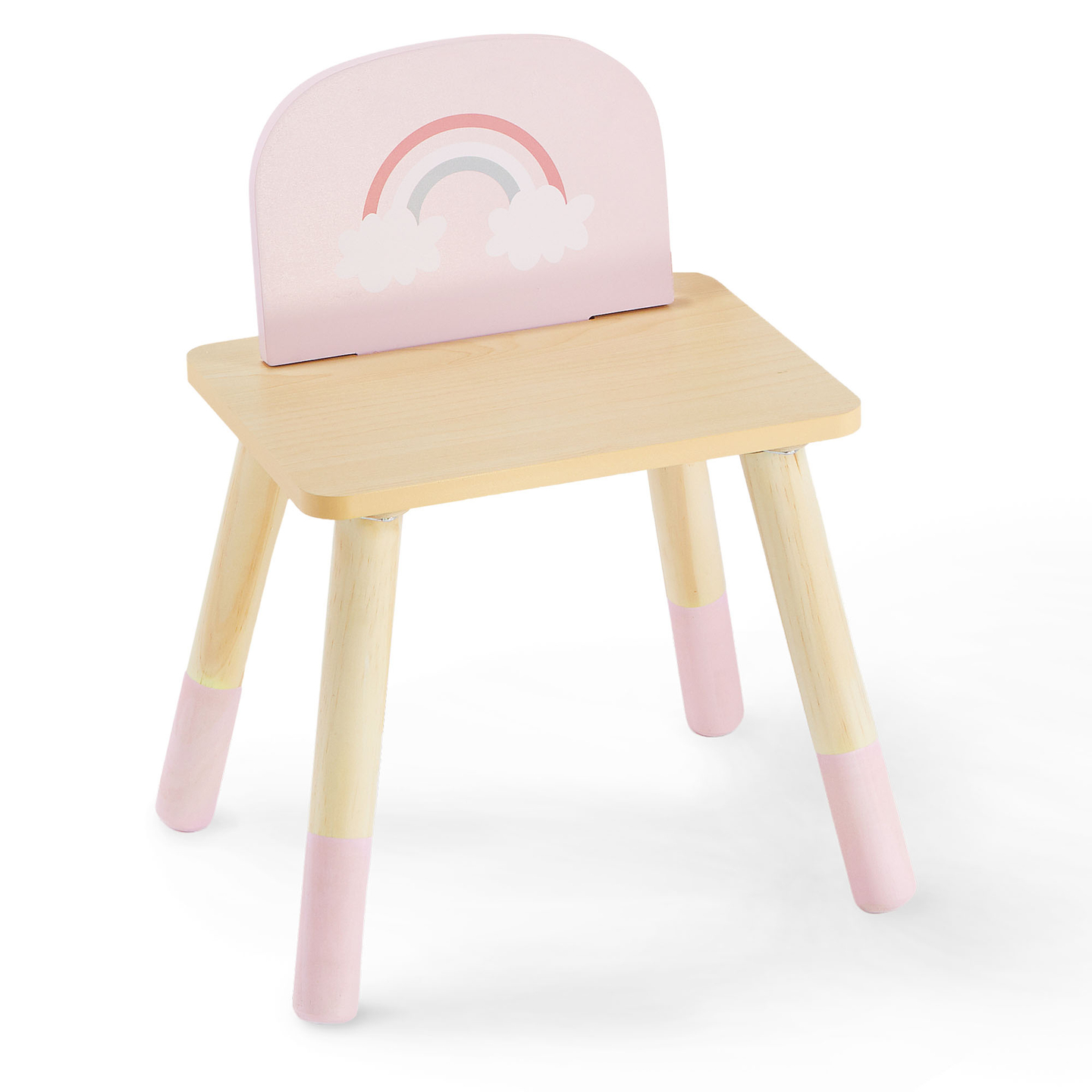 Tocador de madera para niños con iluminación LED con ajuste suave de brillo, silla y accesorios.