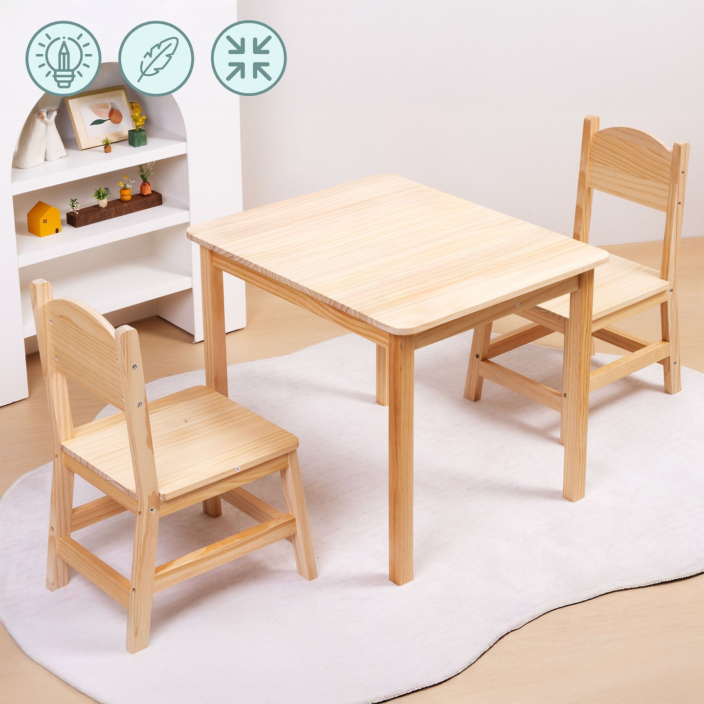 Mesa de madera y 2 sillas - conjunto para niños