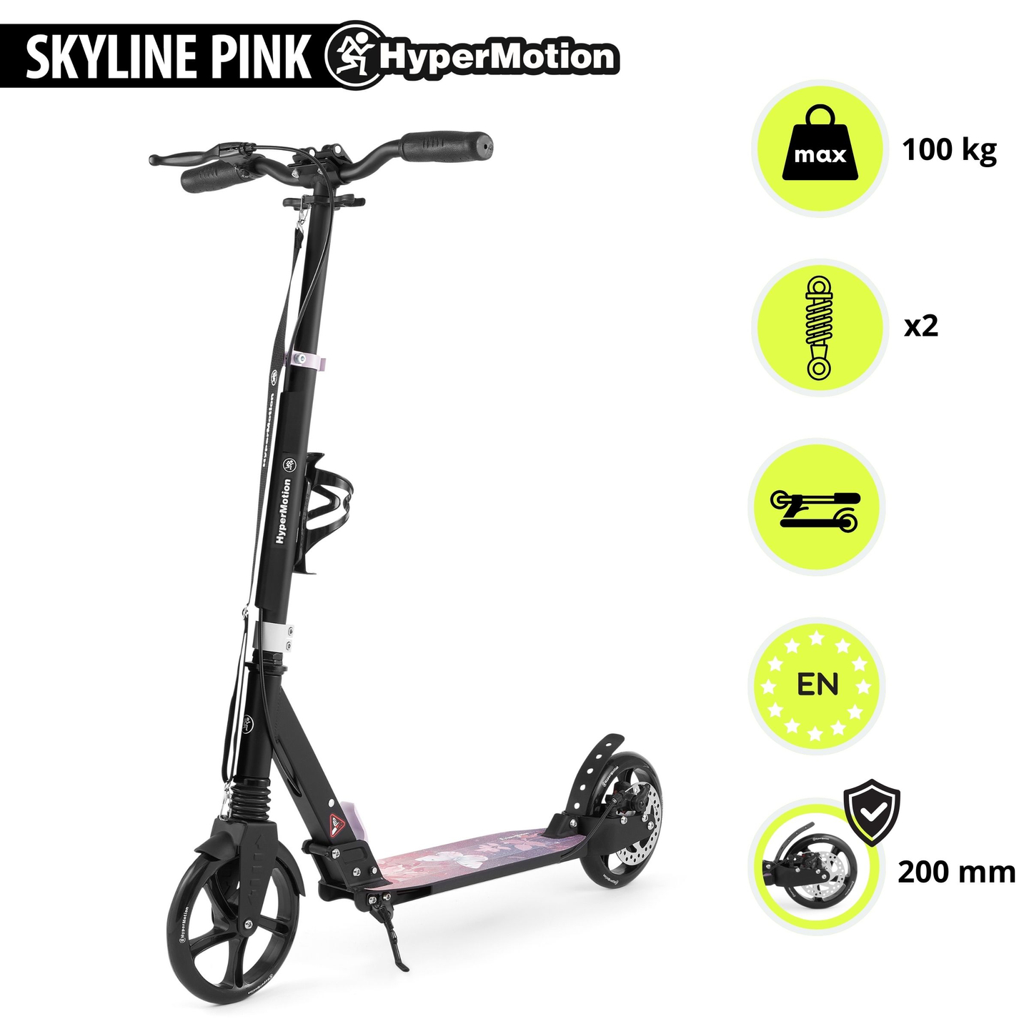 Scooter de dos ruedas para jóvenes adultos - con amortiguador - HyperMotion Skyline - rosa, aluminio - 100kg