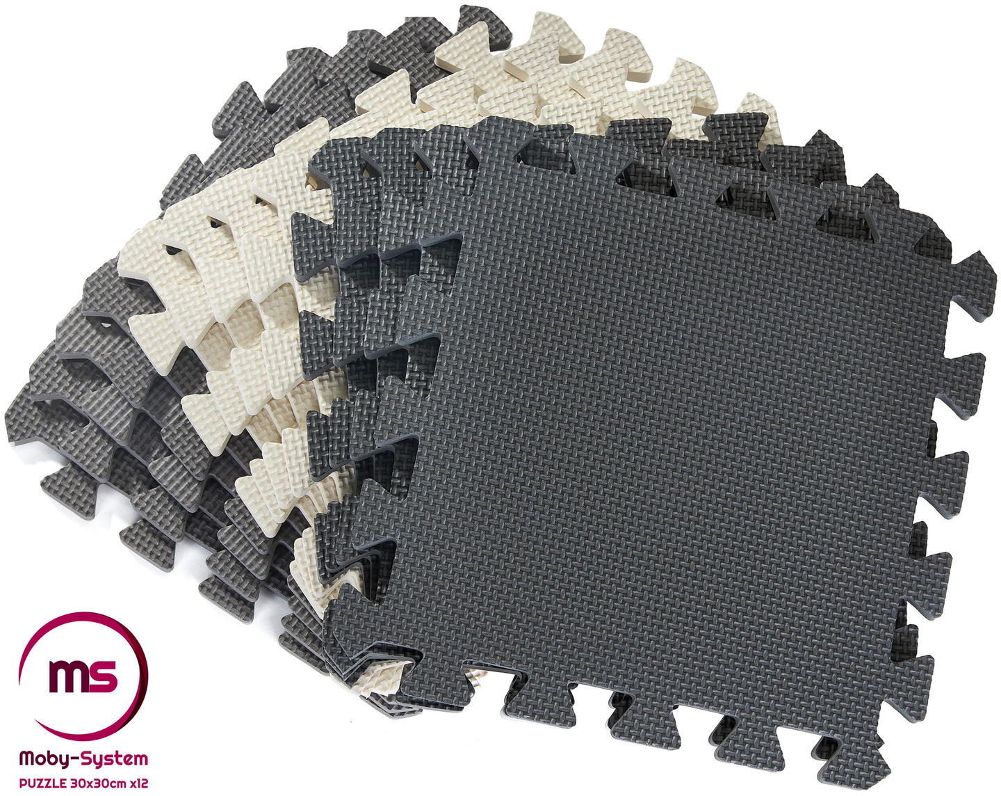 Puzzle de espuma 12 uds. - tapete educativo de espuma 120 x 90 x 1,2 cm con borde - gris