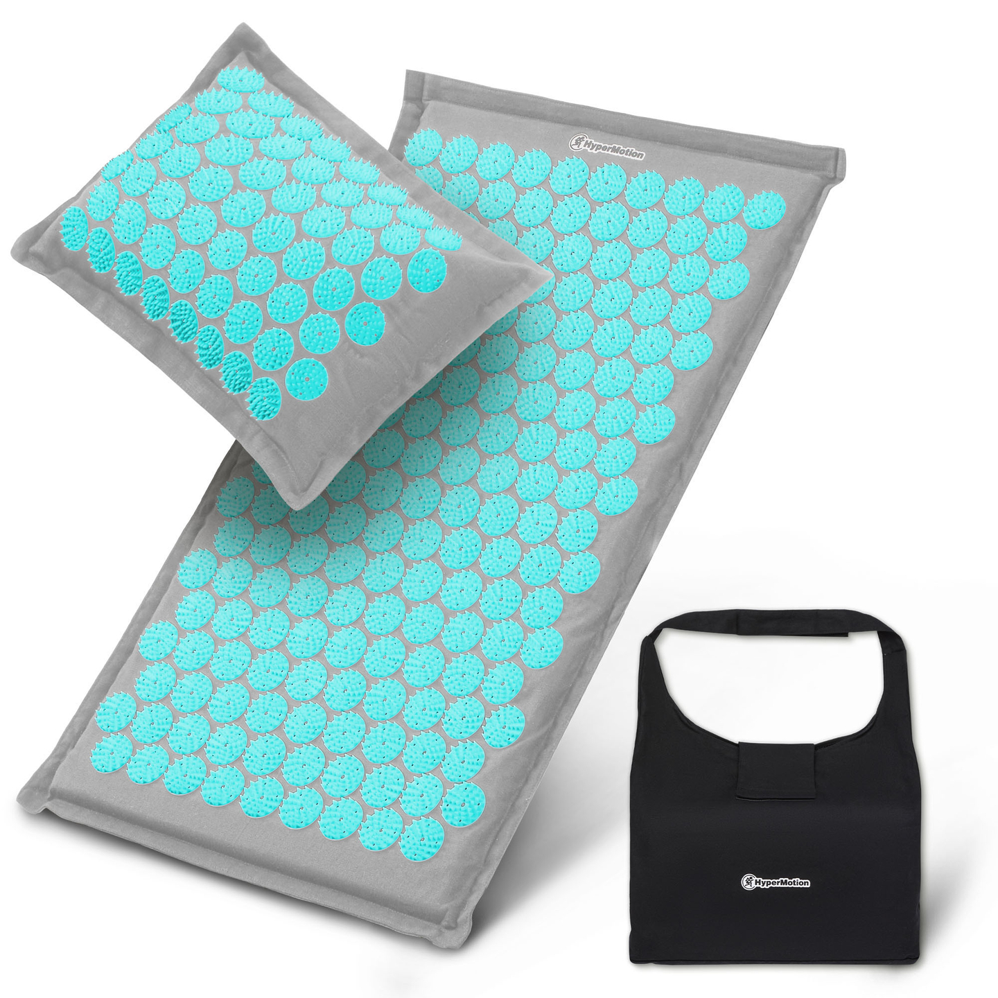 Esterilla de acupresión de lino ecológico con fibra de coco y cojín de trigo sarraceno – 68 cm HyperMotion gris-menta