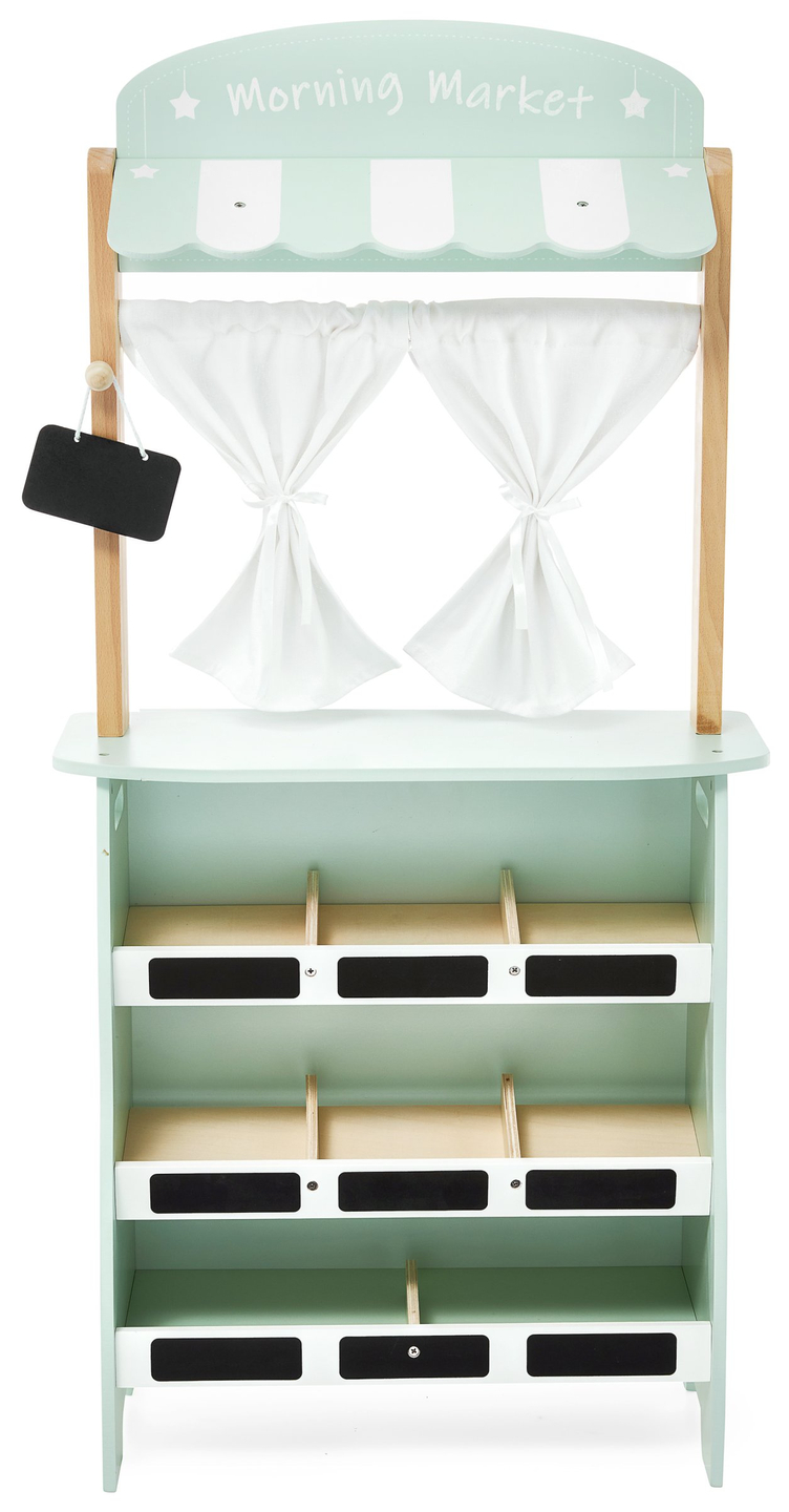 Gran tienda de madera - puesto y teatro 2en1 con báscula, terminal de pago, verduras y frutas