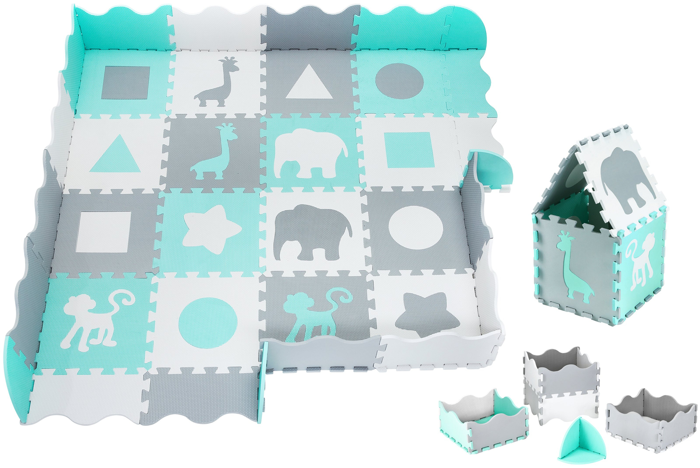 Alfombra rompecabezas de espuma XL 150 x 150 x 1 cm con borde - espuma EVA - menta