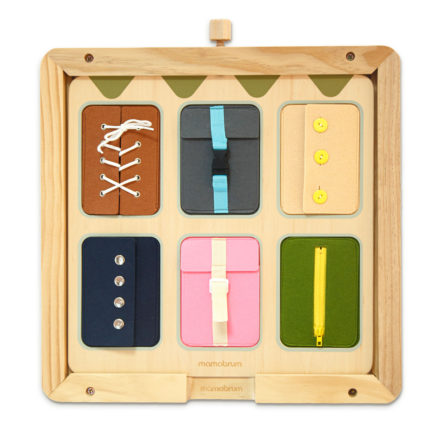 Tablero manipulativo Montessori de madera: Aprendizaje sensorial de la independencia - cordones, hebillas, botones, broches, cremallera