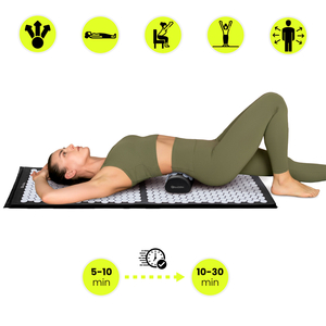 Esterilla de acupresión grande con almohada y funda - 130 cm HyperMotion blanco y negro