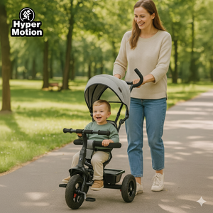 Triciclo para niños de 1 a 4 años - TOBI FREY - color gris - giratorio - ruedas hinchables + empujador