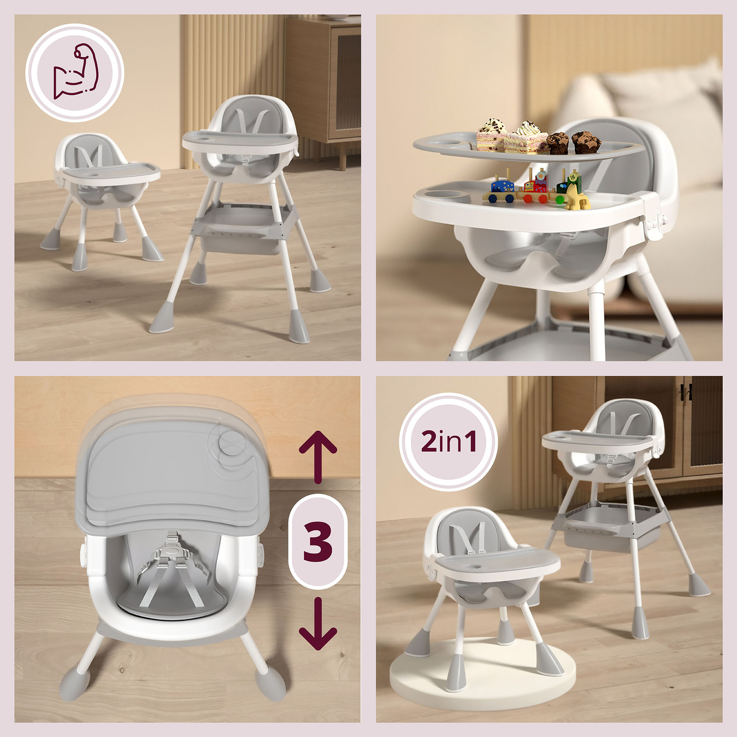 Moby-System Magnolia Trona 2 en 1 ajustable - gris