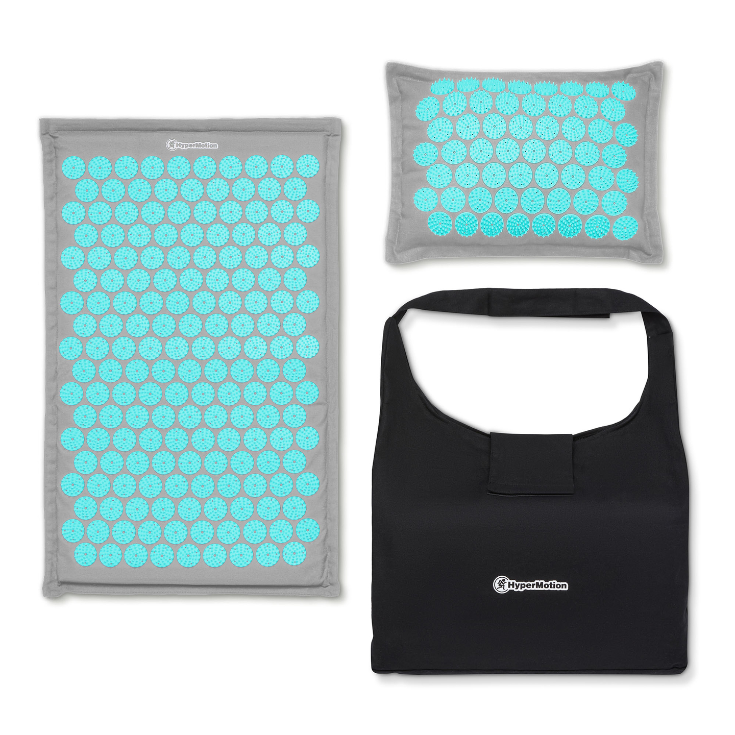 Esterilla de acupresión de lino ecológico con fibra de coco y cojín de trigo sarraceno – 68 cm HyperMotion gris-menta