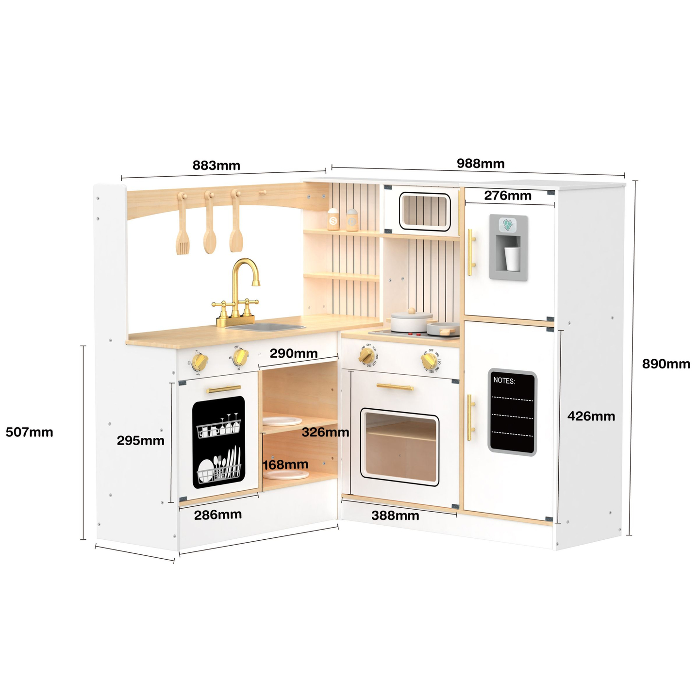 XXXL cocina de esquina interactiva de madera con frigorífico, microondas, horno, lavavajillas y accesorios - blanco