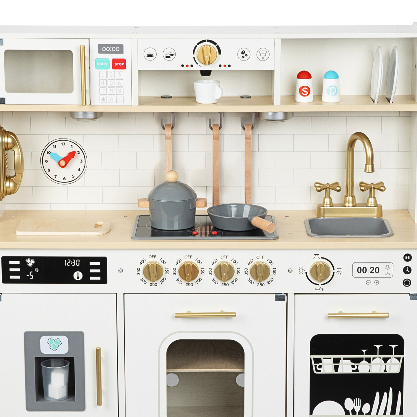 Cocina interactiva de madera XXL con accesorios e iluminación LED - dos niveles