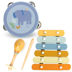Juego de instrumentos infantiles con motivo de elefante