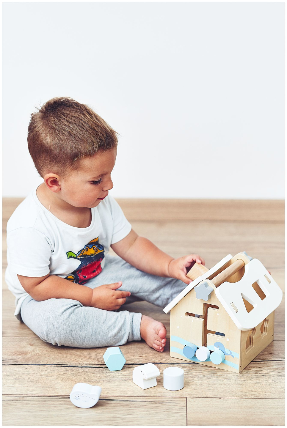 Clasificador: una casa educativa de madera con bloques