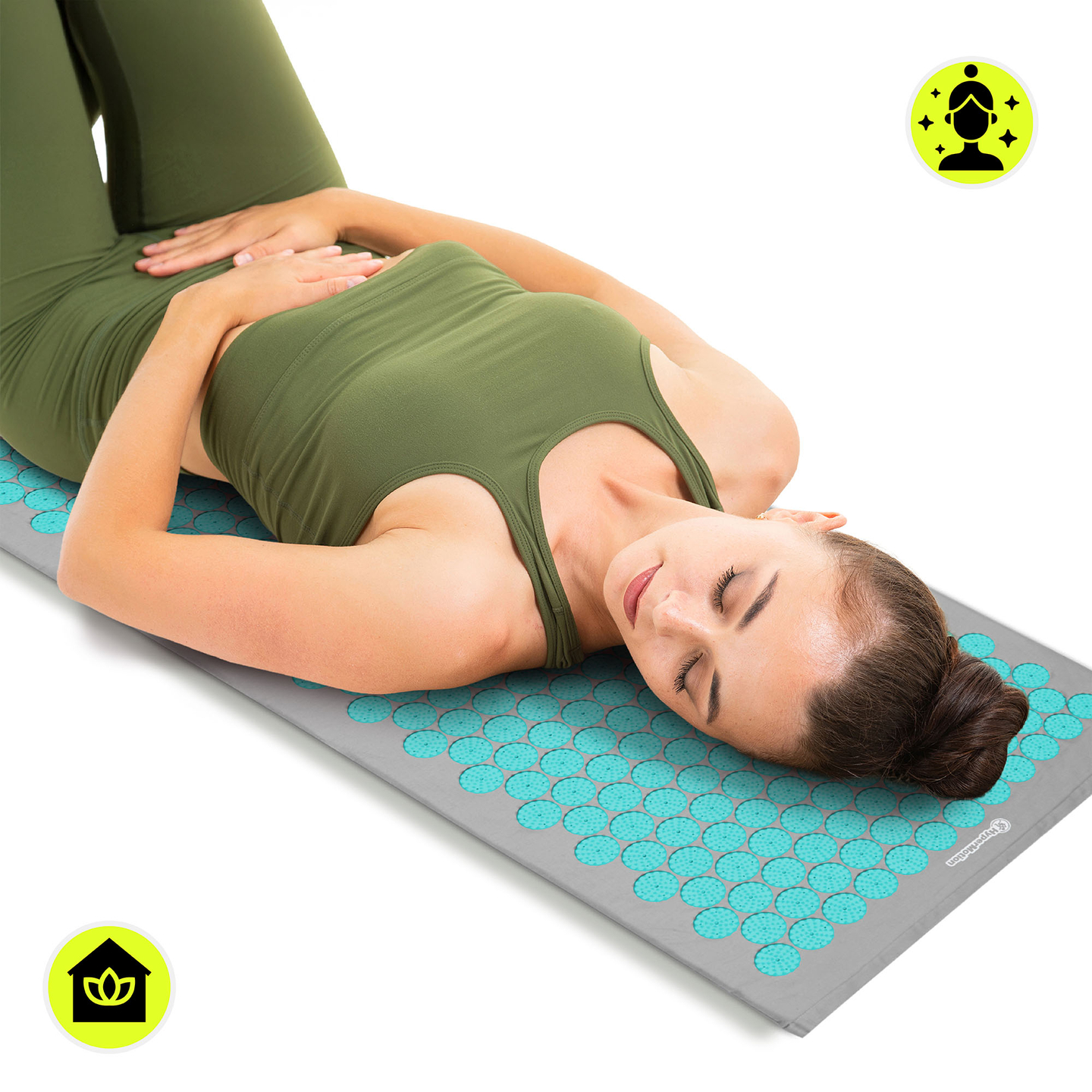 Esterilla de acupresión grande con almohada y funda - 130 cm HyperMotion gris-menta
