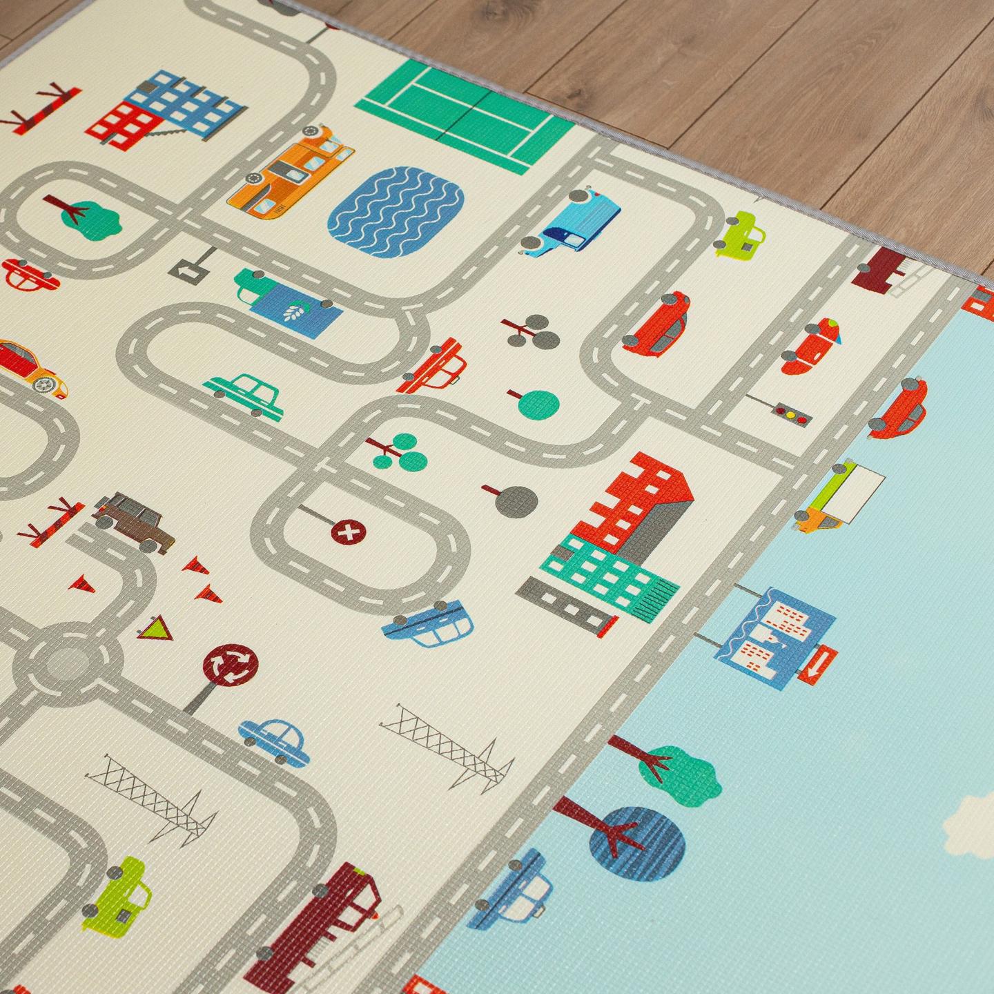 Alfombra de espuma XXL de doble cara - Rollo de 2 CM (carretera y zigzags)