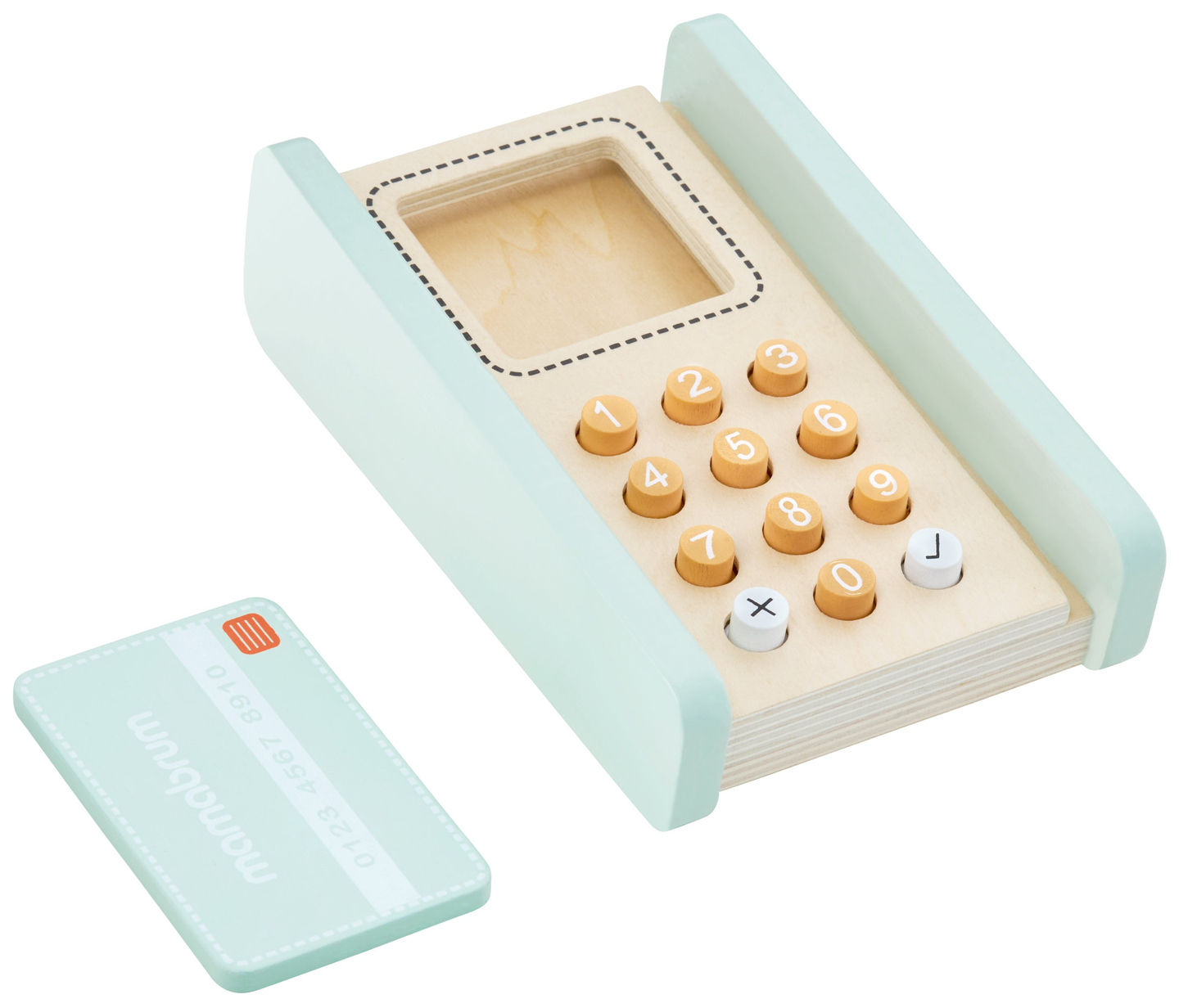 Gran tienda de madera - puesto y teatro 2en1 con báscula, terminal de pago, verduras y frutas