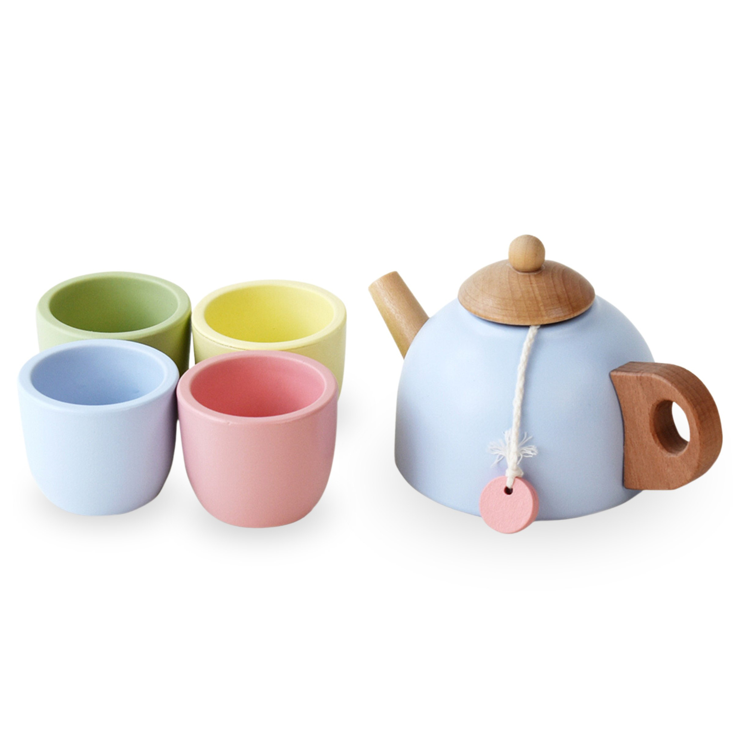 Juego de té de madera con bandeja - 7 elementos