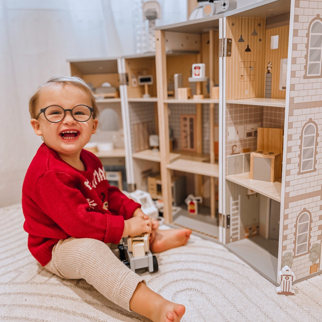 Gran parque de bomberos plegable con comisaría de policía - juego de madera. Bomberos y comisaría de policía con accesorios.