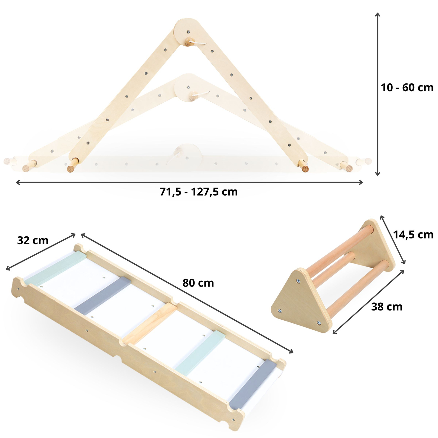 Parque infantil de madera para niños - escalera + rocódromo + barra de equilibrio - Triángulo de Pikler