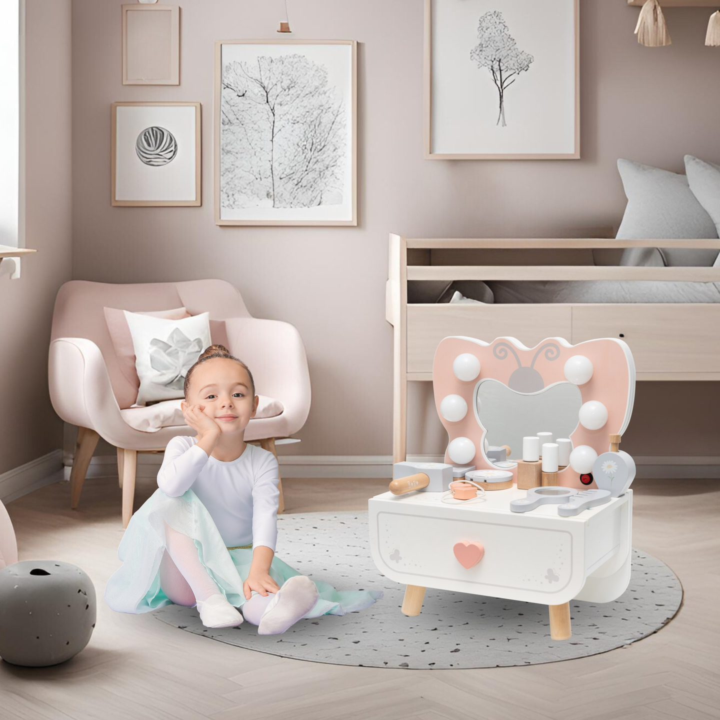 Mini tocador de madera con iluminación LED - Butterfly