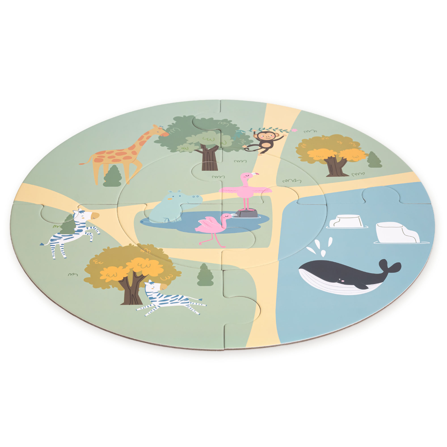 Tren de madera del zoológico: rompecabezas, tren, vías, animales, puente, barrera