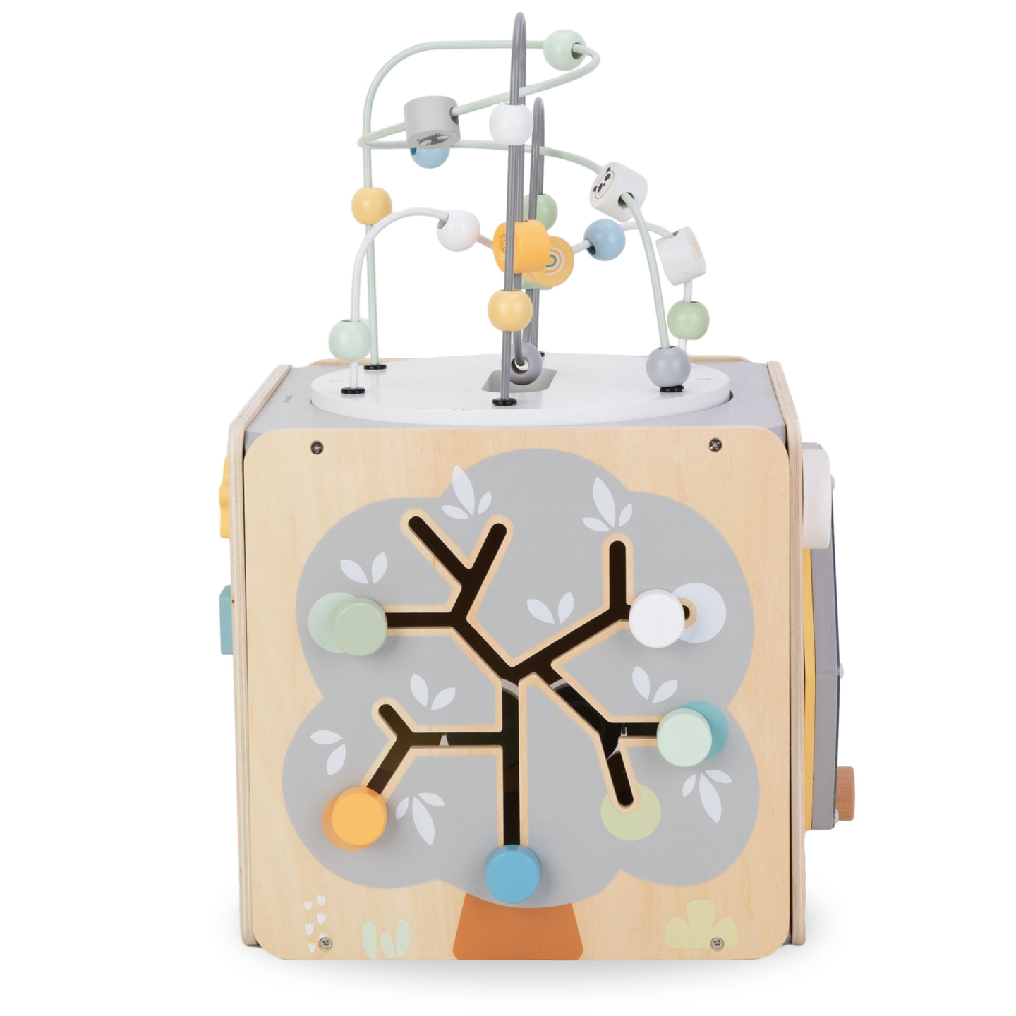 Gran cubo de actividades de madera con bucle - Montessori