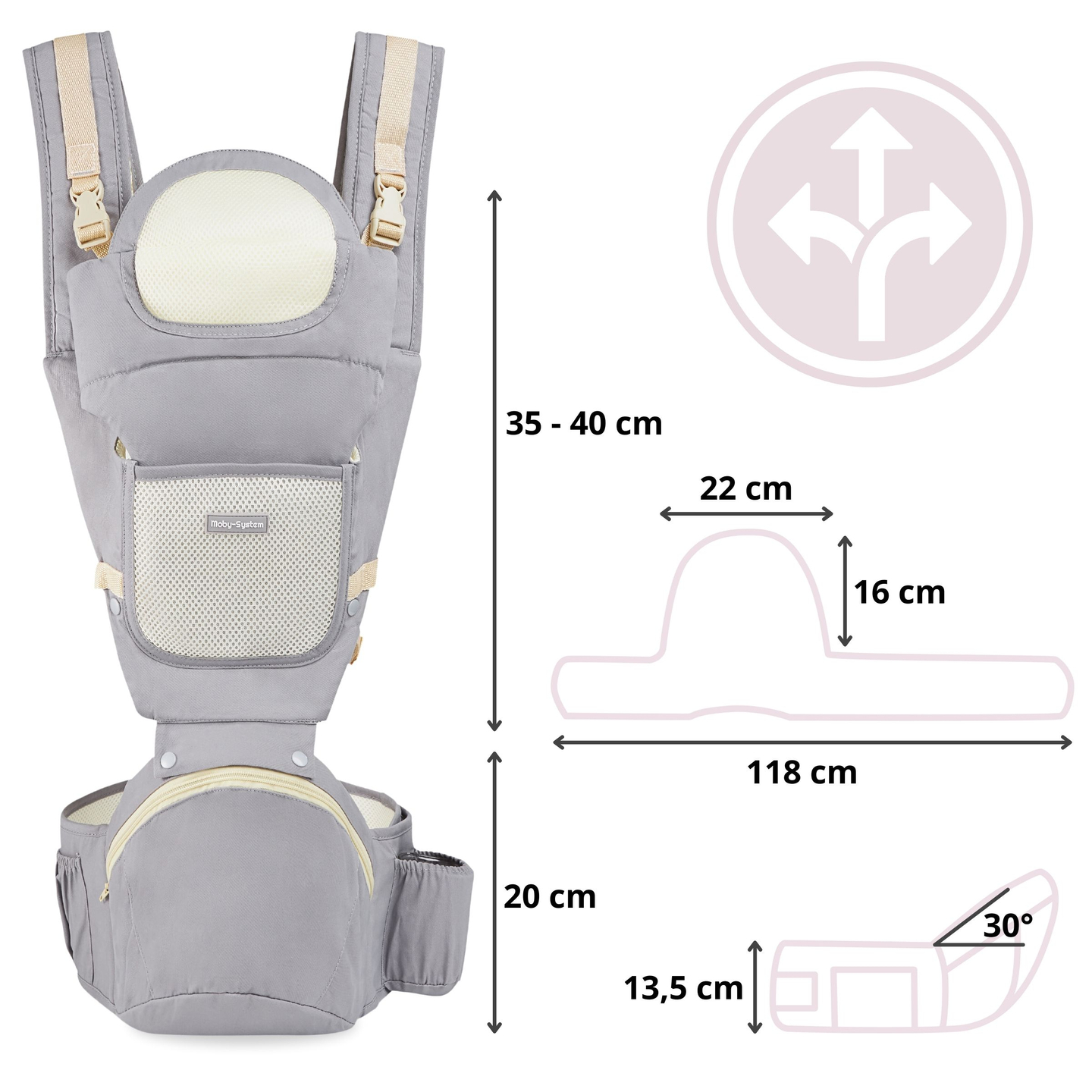 Portabebés ergonómico - AMY 10en1 - 0-36 meses, gris