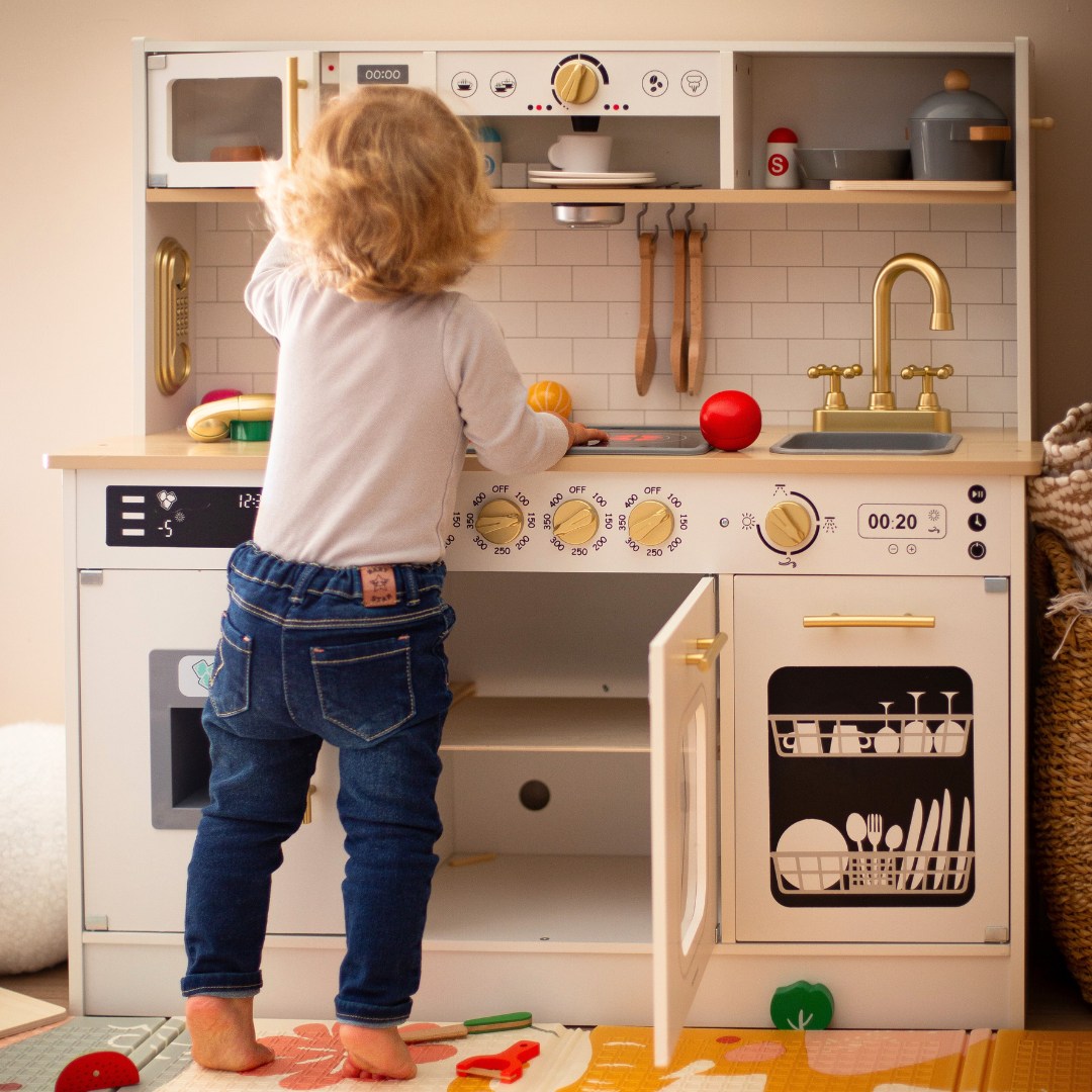 Cocina interactiva de madera XXL con accesorios e iluminación LED - dos niveles