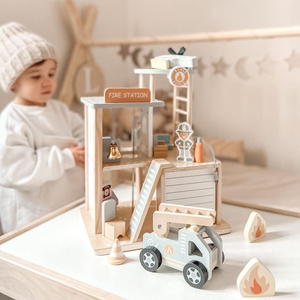 Parque de bomberos de madera con accesorios, parque de bomberos