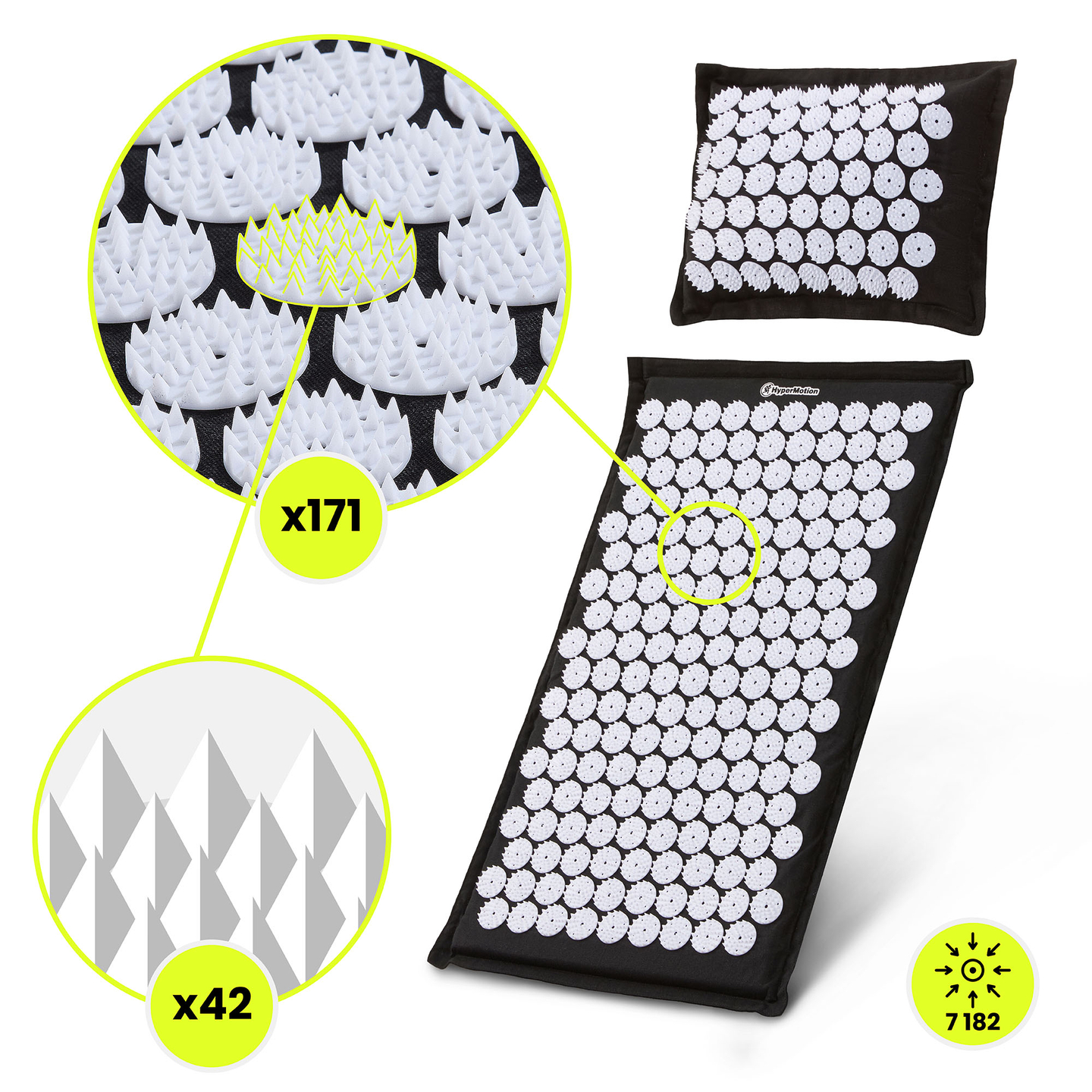 Esterilla de acupresión de lino ecológico con fibra de coco y cojín de trigo sarraceno – 68 cm HyperMotion Blanco y Negro