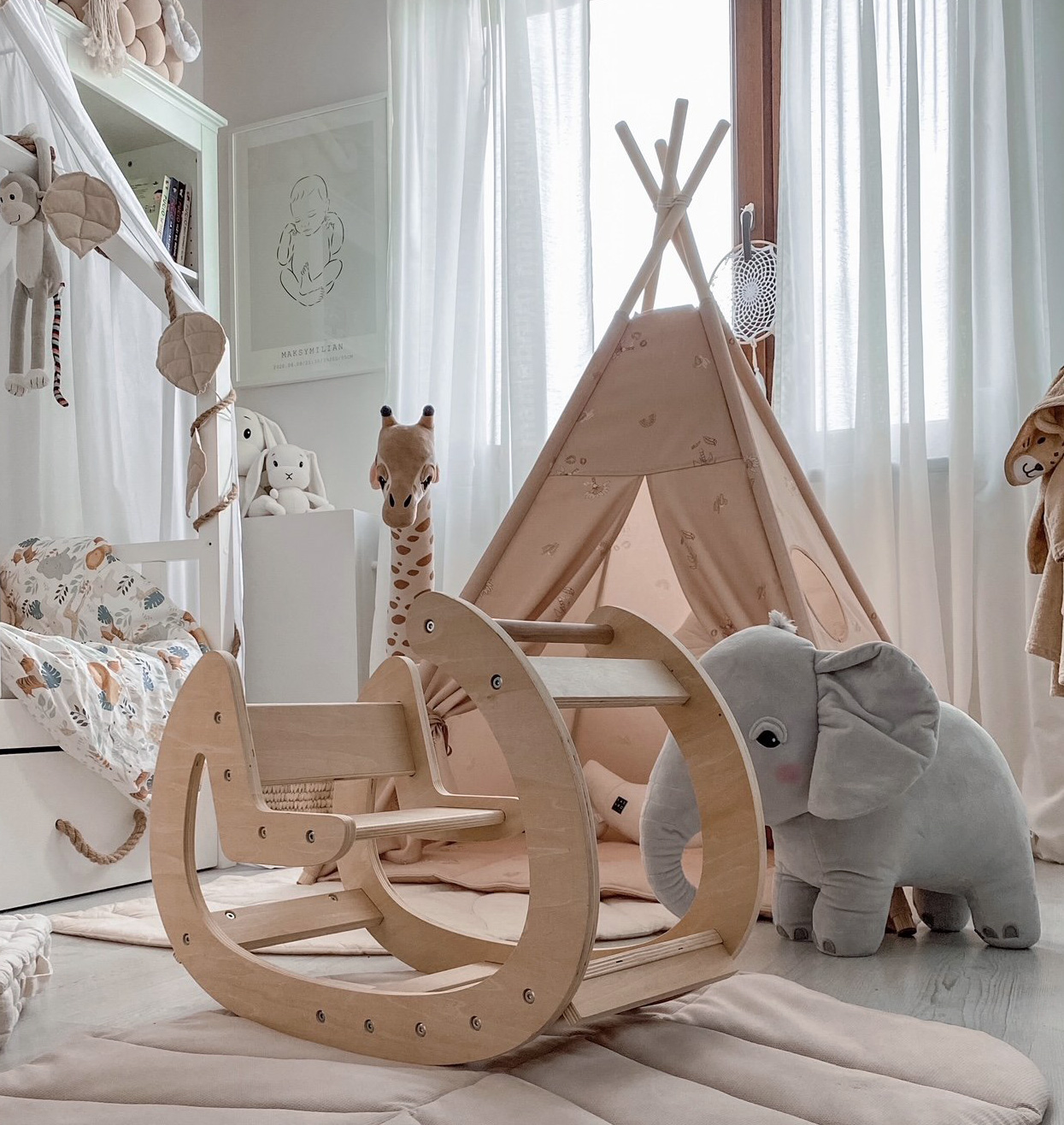 Mecedora de madera Montessori - parque infantil - madera natural - a partir de 12 meses.