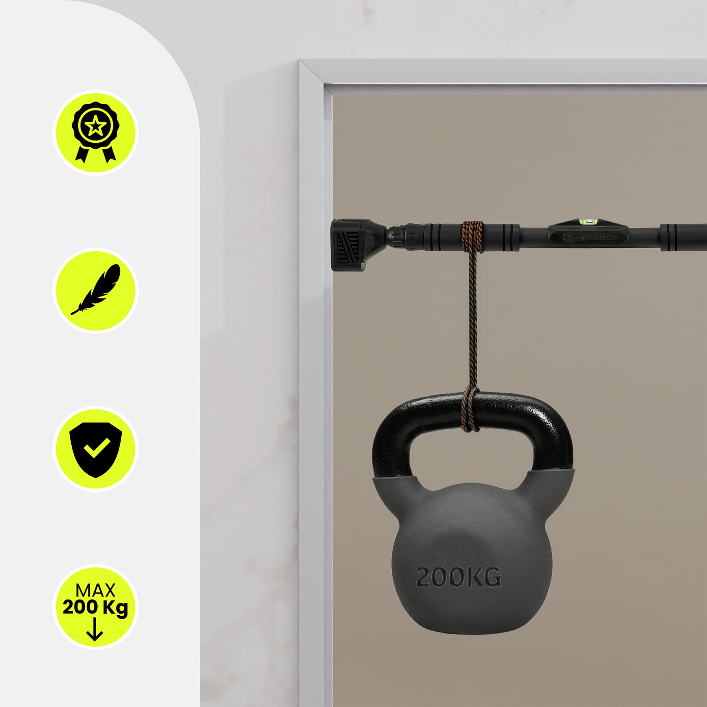 Barra de dominadas ajustable HyperMotion 74-100 cm, 200 kg, negra