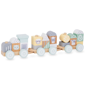 Tren de madera con bloques para niño - Granja