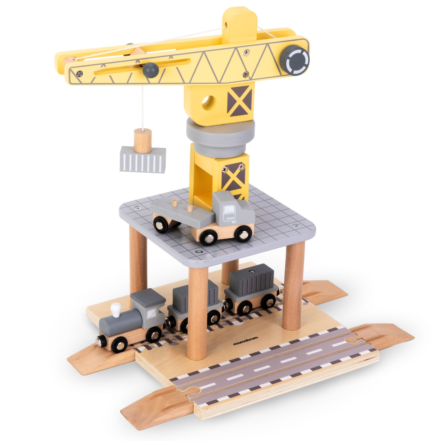 Grúa portuaria móvil con cabrestante magnético y accesorios - set de madera