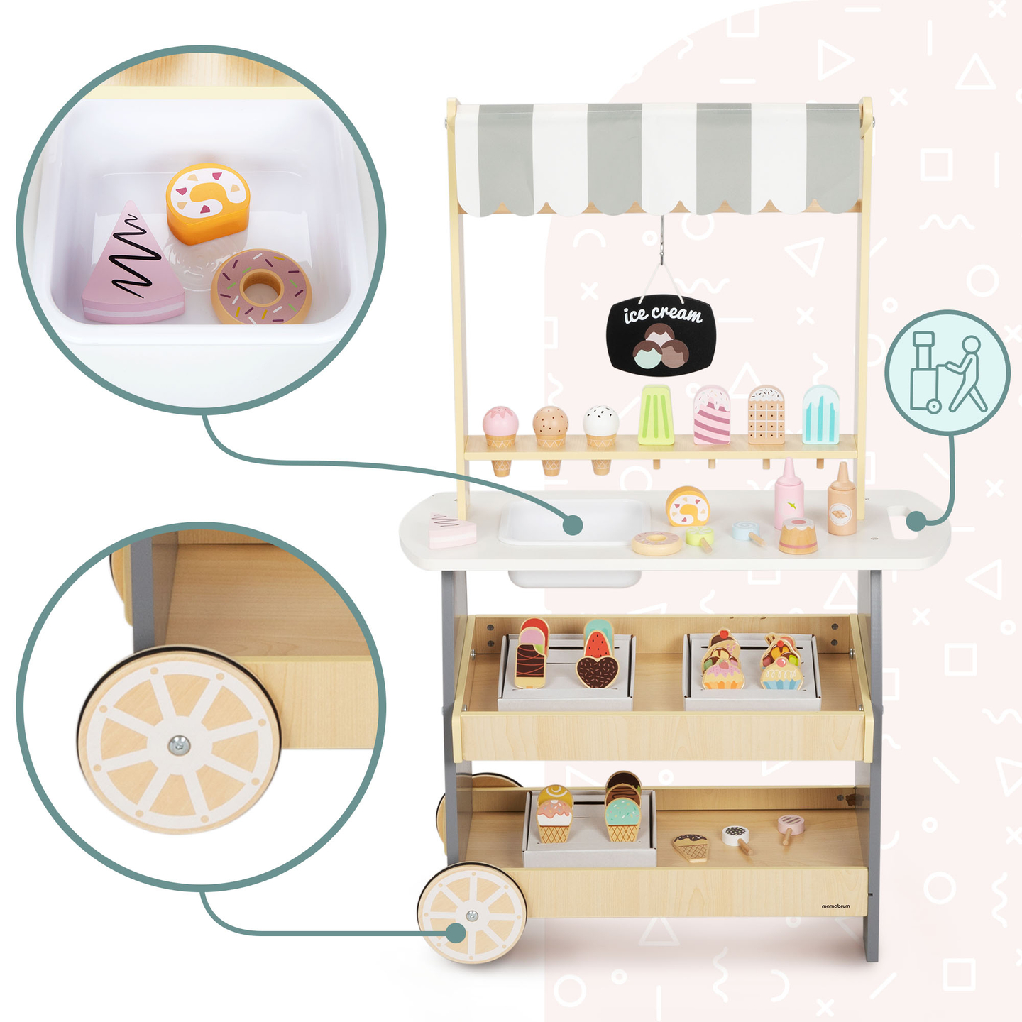 Heladería de madera con ruedas - carrito de helados