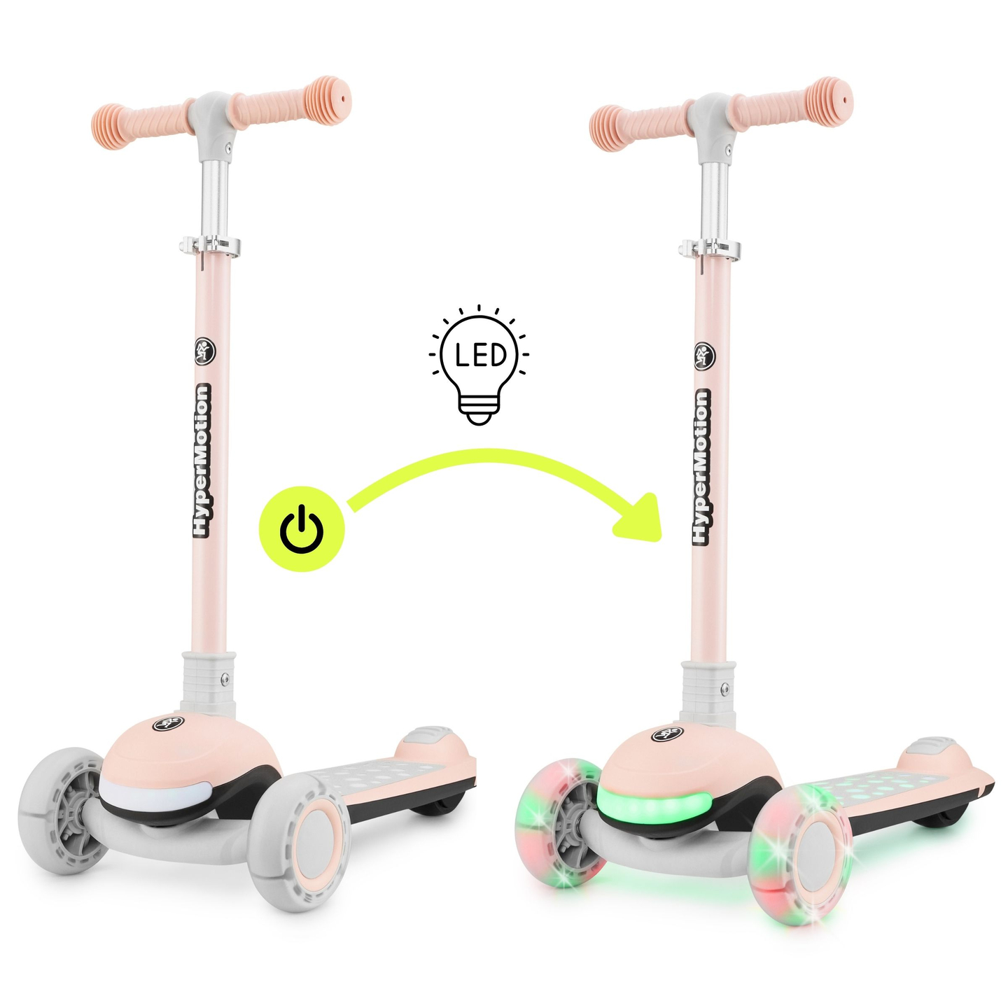 Patinete de equilibrio 3 en 1 HyperMotion LUMI - plataforma iluminada y ruedas LED, color rosa