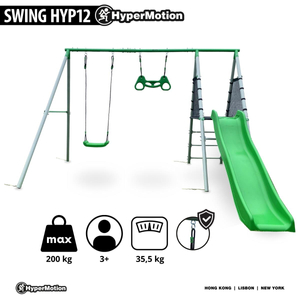 Parque infantil de jardín XXL para niños con columpio, trapecio de gimnasia y tobogán