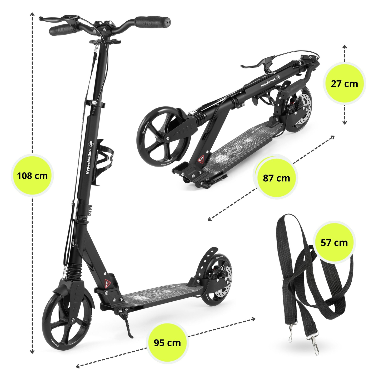 Scooter de dos ruedas para jóvenes adultos - con amortiguador - HyperMotion Skyline - negro, aluminio - 100kg