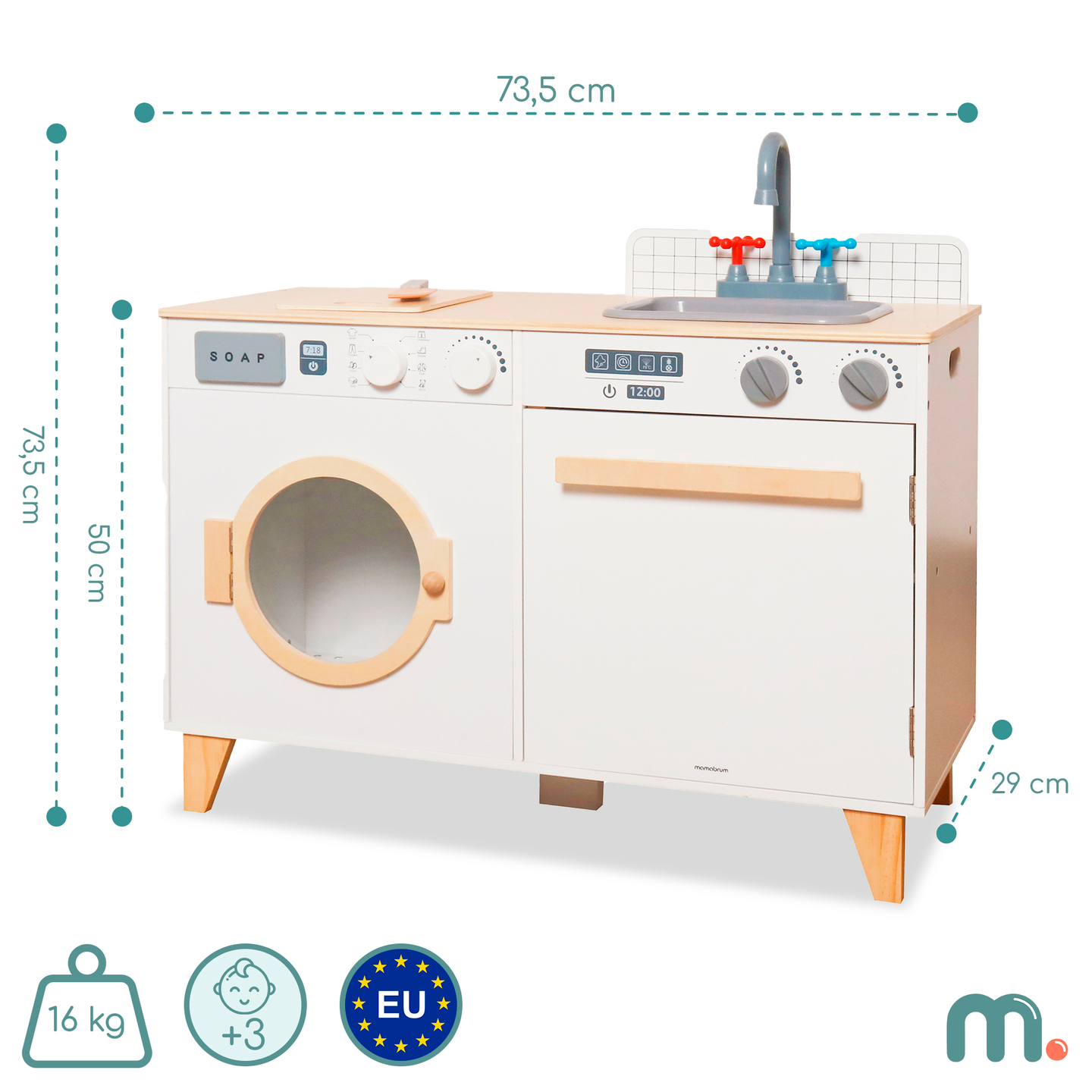 Lavandería y cocina de madera - Juego de hogar 2 en 1 para niños