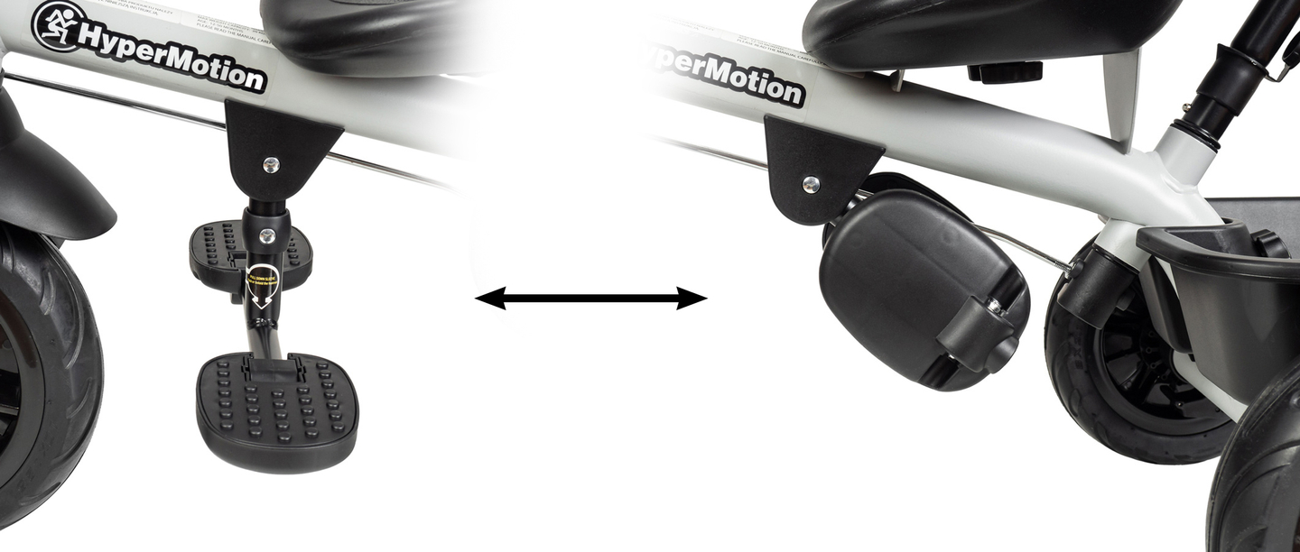 Triciclo HyperMotion TOBI VECTOR: ruedas infladas permanentemente + empujador. De color negro.