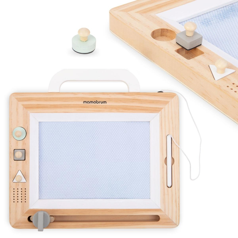 Álbum de recortes de madera con sellos - tablero de dibujo