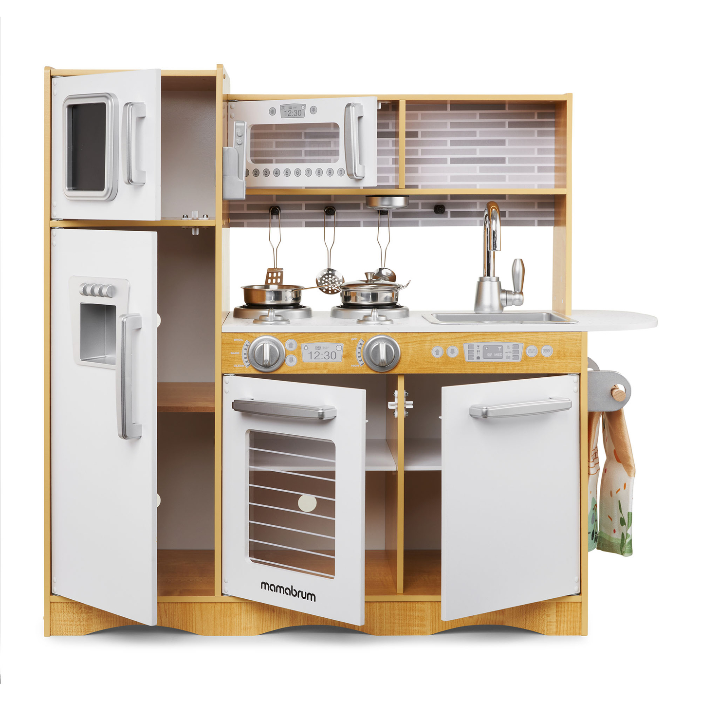 Cocina XXL de madera con iluminación LED, delantal y accesorios.