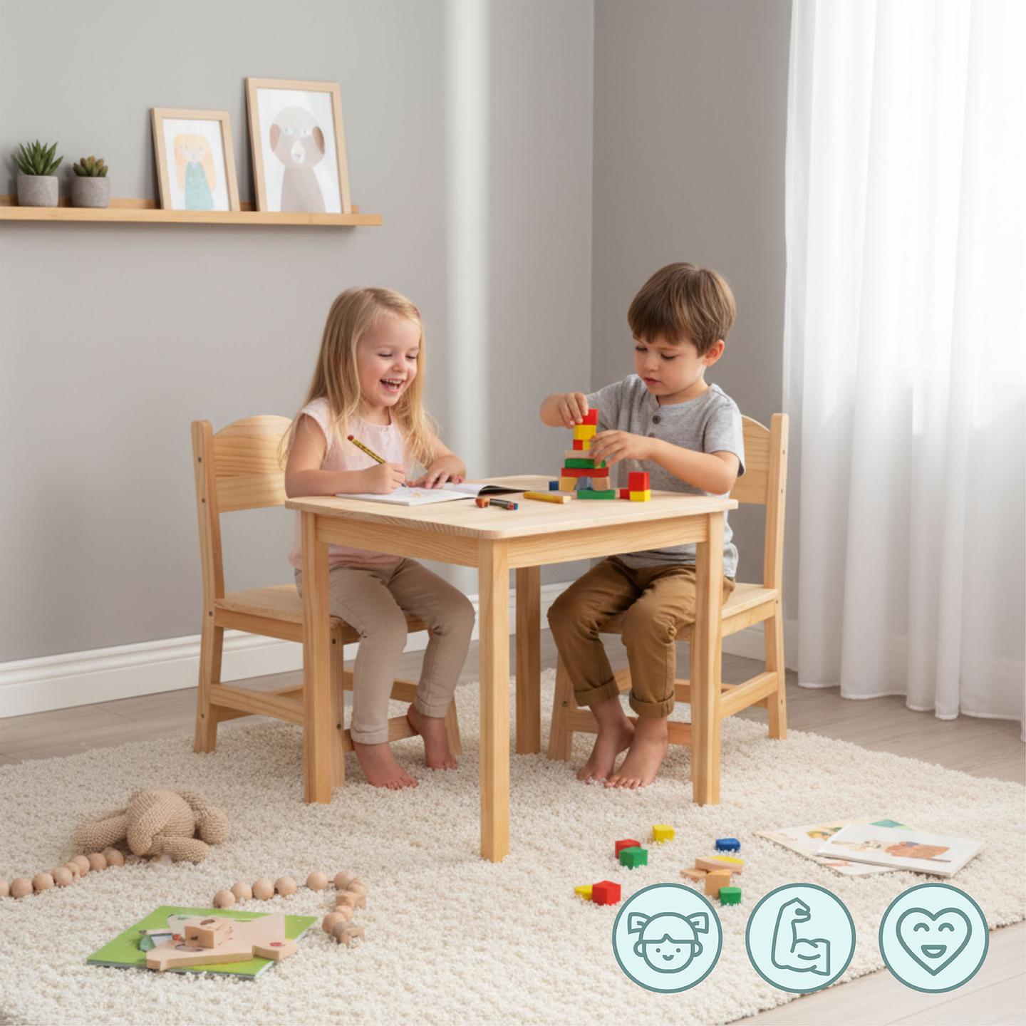 Mesa de madera y 2 sillas - conjunto para niños