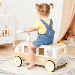 Autobús de madera para niños - Autobús con compartimentos de almacenamiento y espacio para peluches