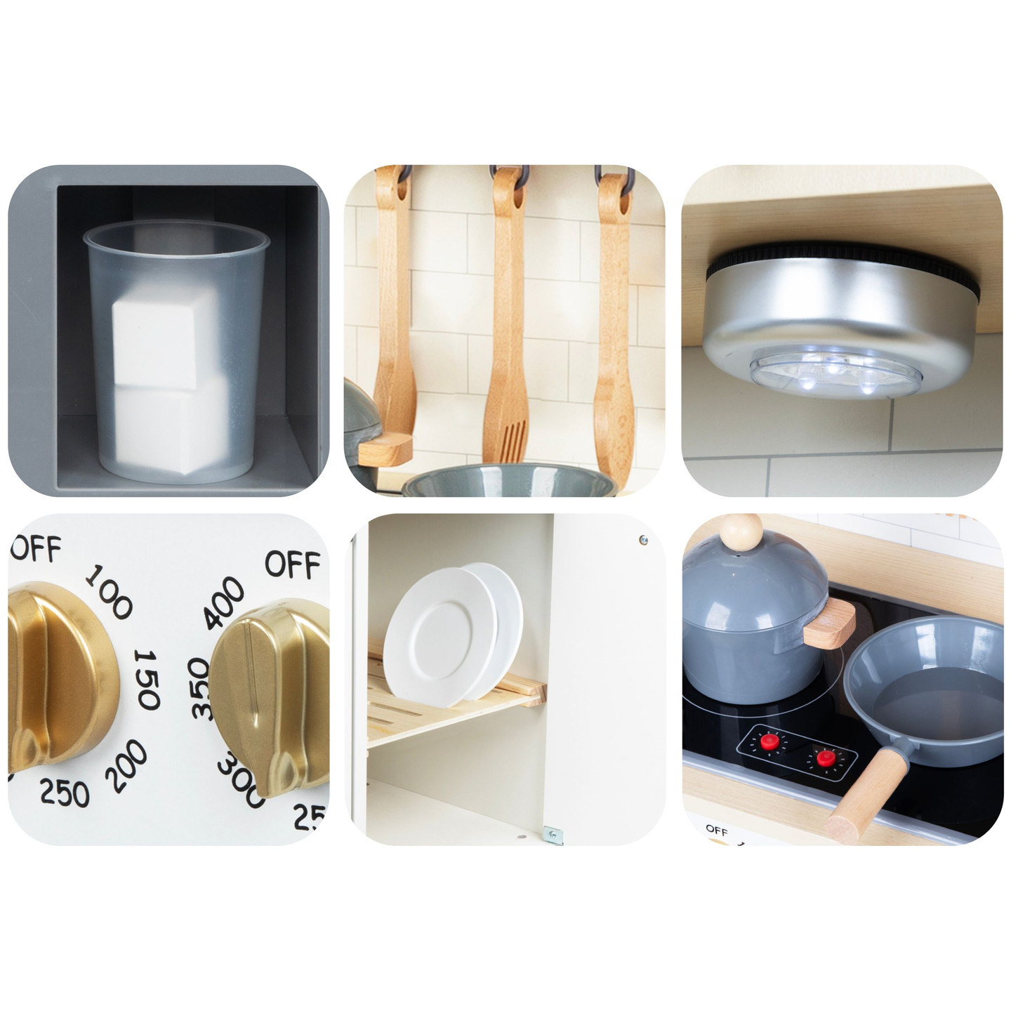 Cocina interactiva de madera XXL con accesorios e iluminación LED - dos niveles