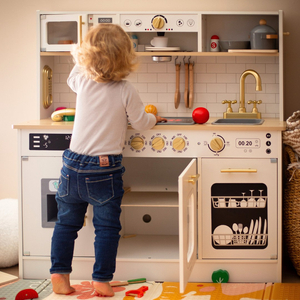 Cocina interactiva de madera XXL con accesorios e iluminación LED - dos niveles