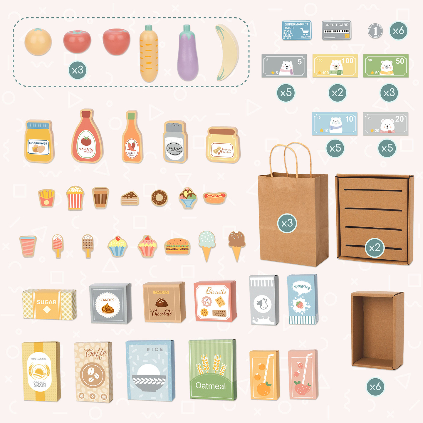 Gran tienda infantil de madera con pizarra: ¡91 piezas para divertirse comprando!