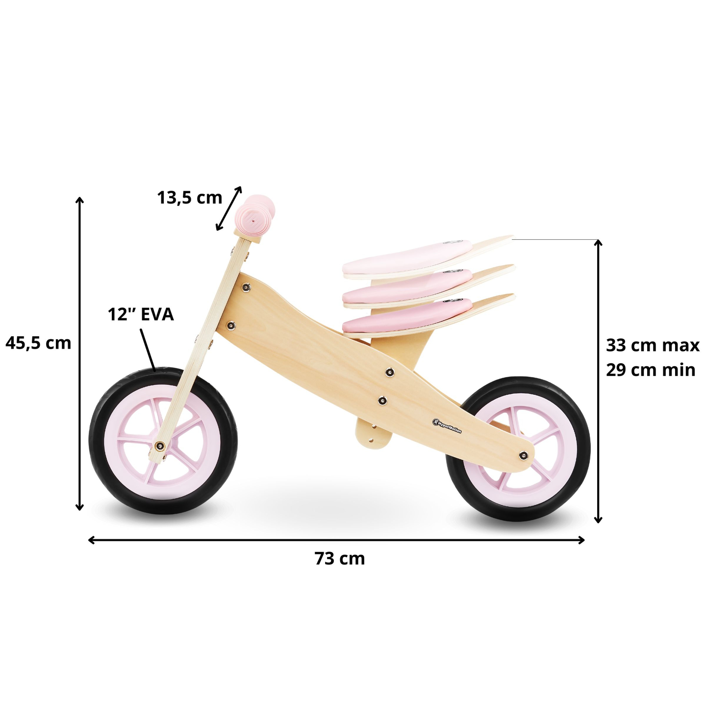 Triciclo y bicicleta de equilibrio de madera 2 en 1 - HyperMotion PERCY - rosa