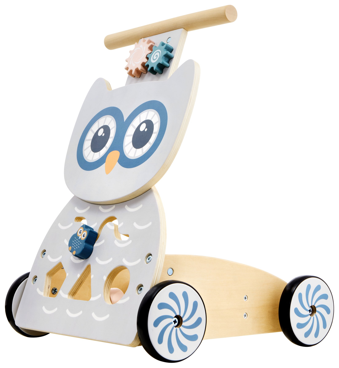Andador - empujador - cochecito multifuncional de madera con bloques - Búho